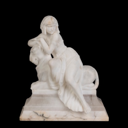 A Finely Carved Alabaster Figural Lamp in the Egyptian Revival Style