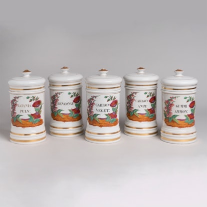 A set of Five Paris Porcelain Apothecary Jars by Lefébure