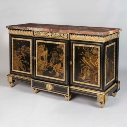 An Exceptional Lacquer-Mounted Side Cabinet In the Antiquarian Taste