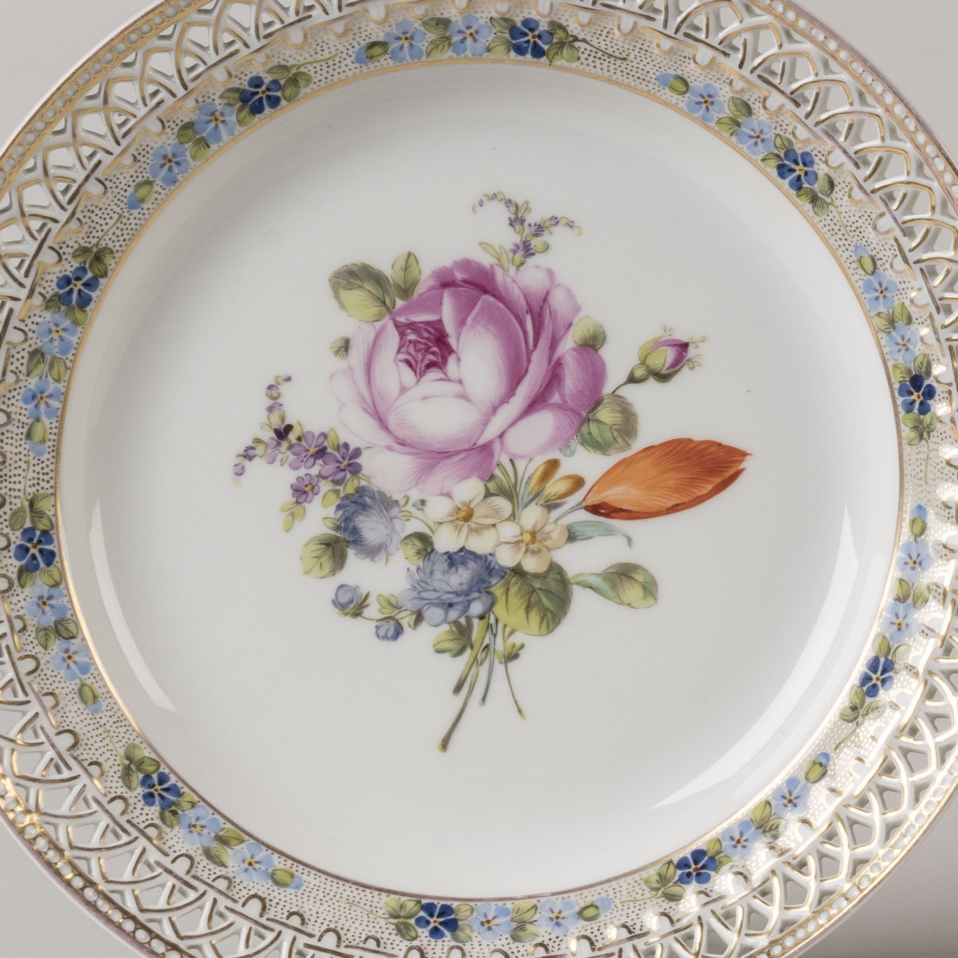 Set of 12 Reticulated Hand-Painted KPM Porcelain Plates