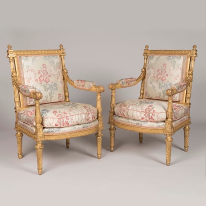 A Pair of Louis XVI Style Fauteuils à la Reine