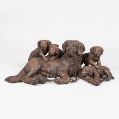 A Tremendous 'Black Forest' Carved Dog Group Of Spectacular Size