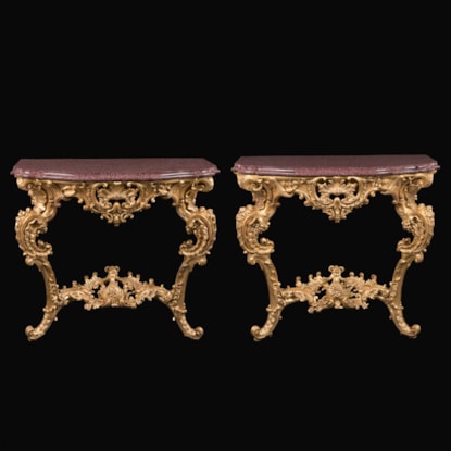 A Superb Pair of Porphyry Top Rococo Console Tables In the Louis XV Style