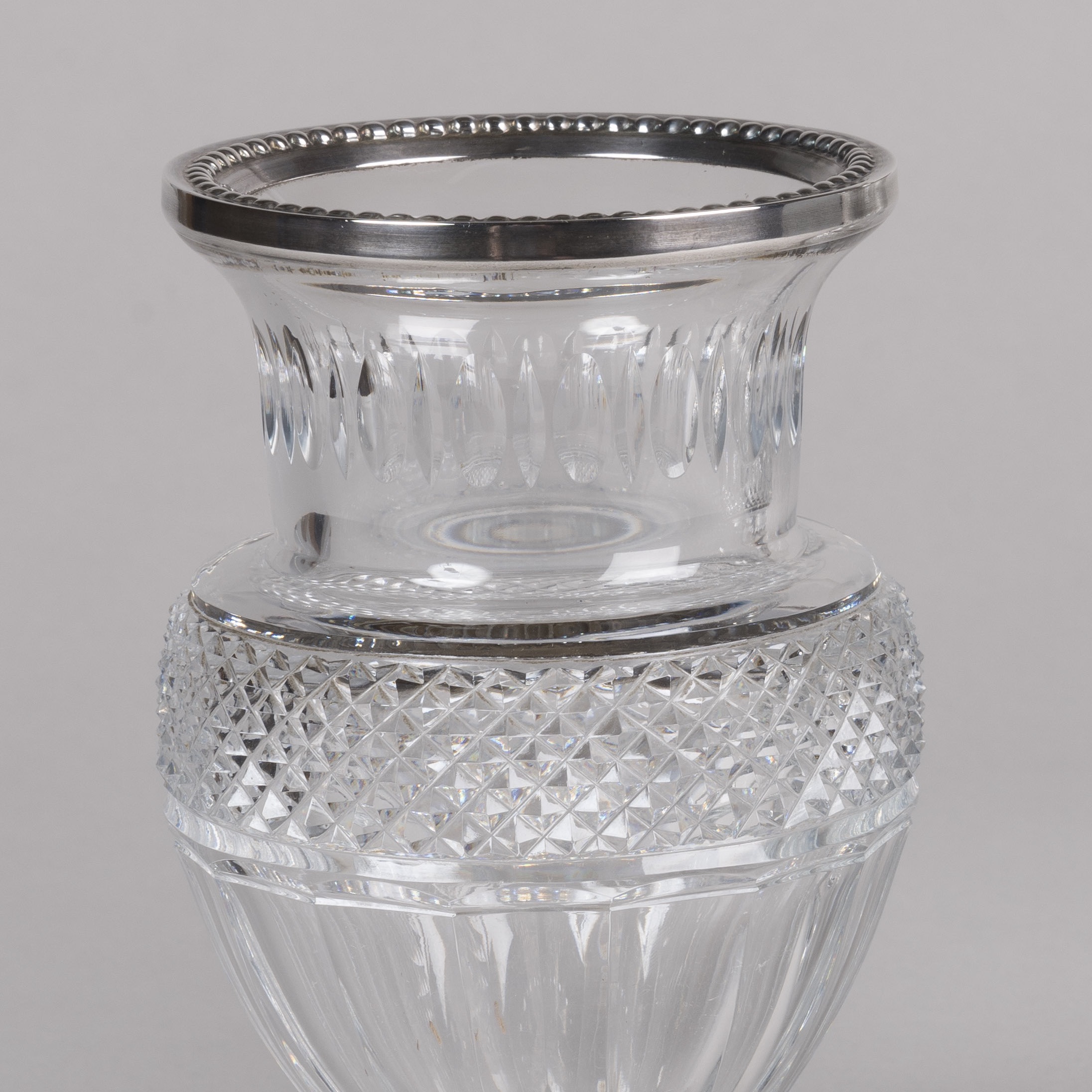 A Pair of Silver-Mounted Cut-Crystal Vases
