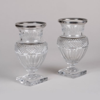 A Pair of Silver-Mounted Cut-Crystal Vases