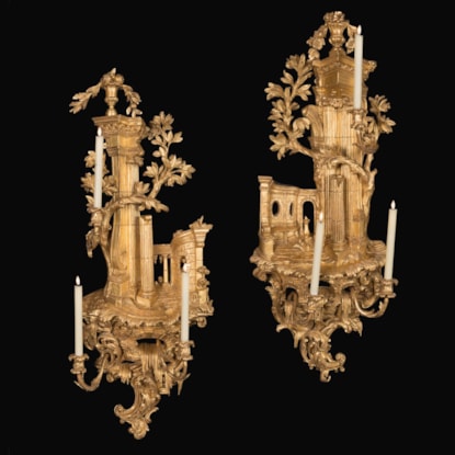 A Pair of Giltwood Girandoles After the design by Thomas Chippendale