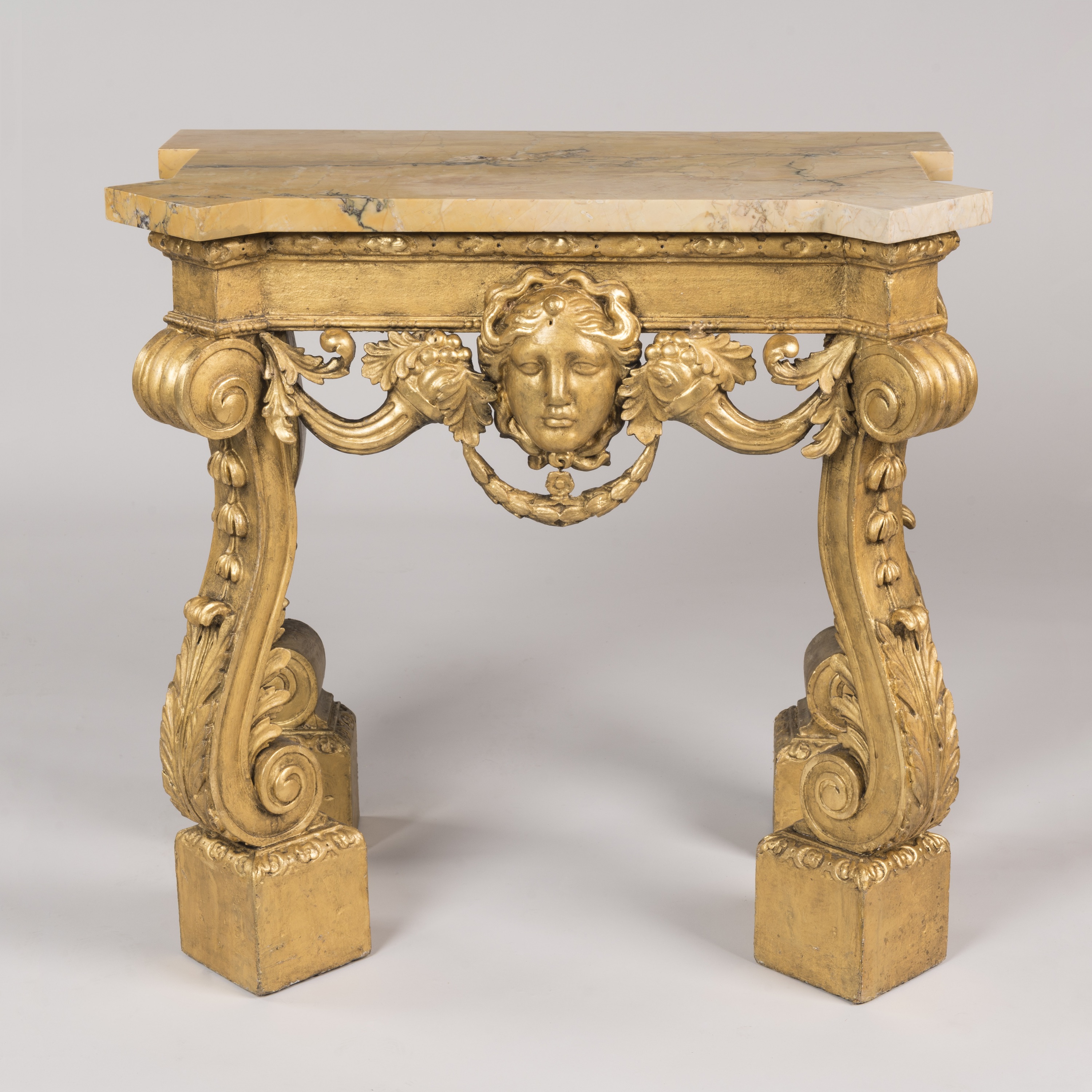 A Pair of Sienna Marble Top Console Tables After the design of William Kent