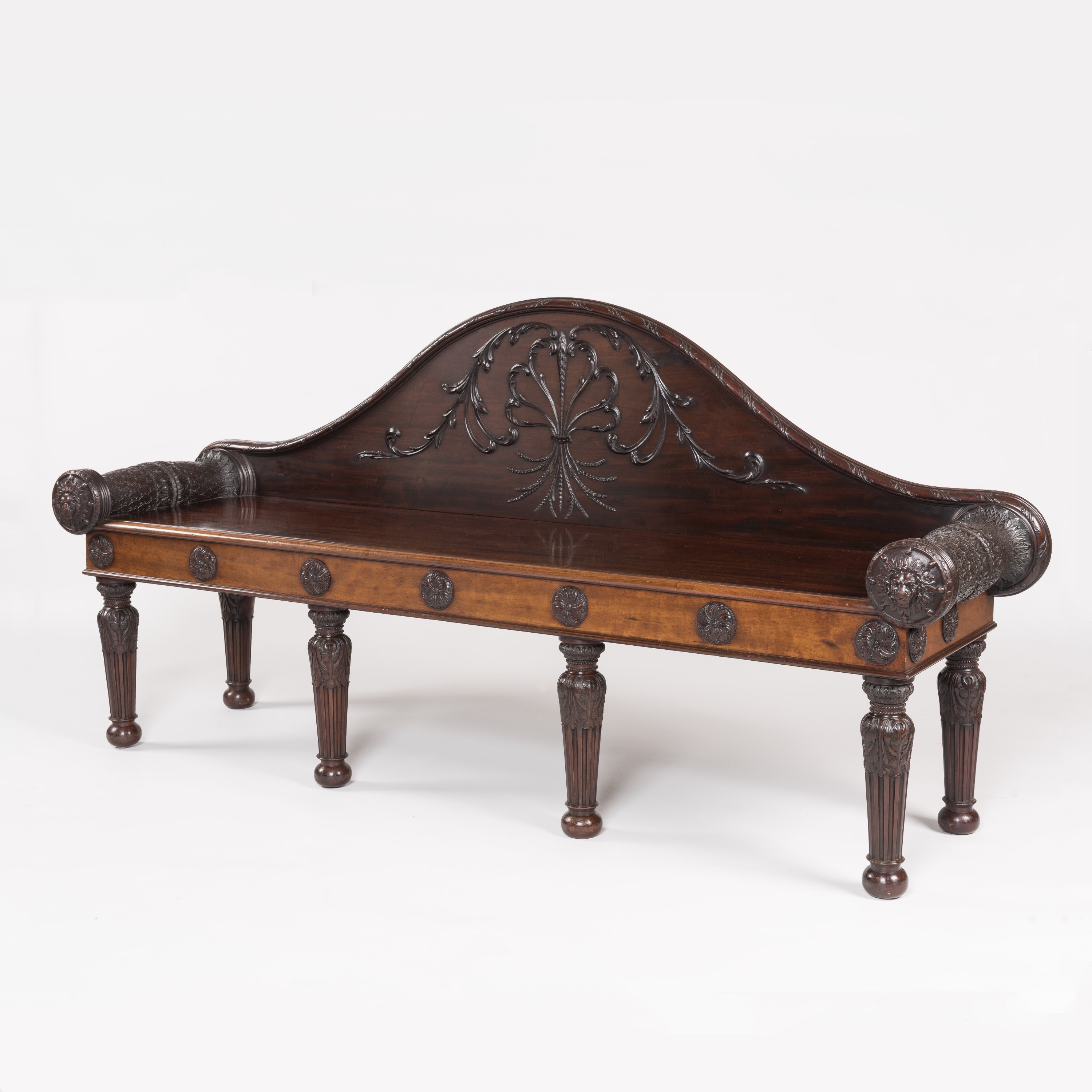An Exceptional Carved Mahogany Hall Bench By H Samuel