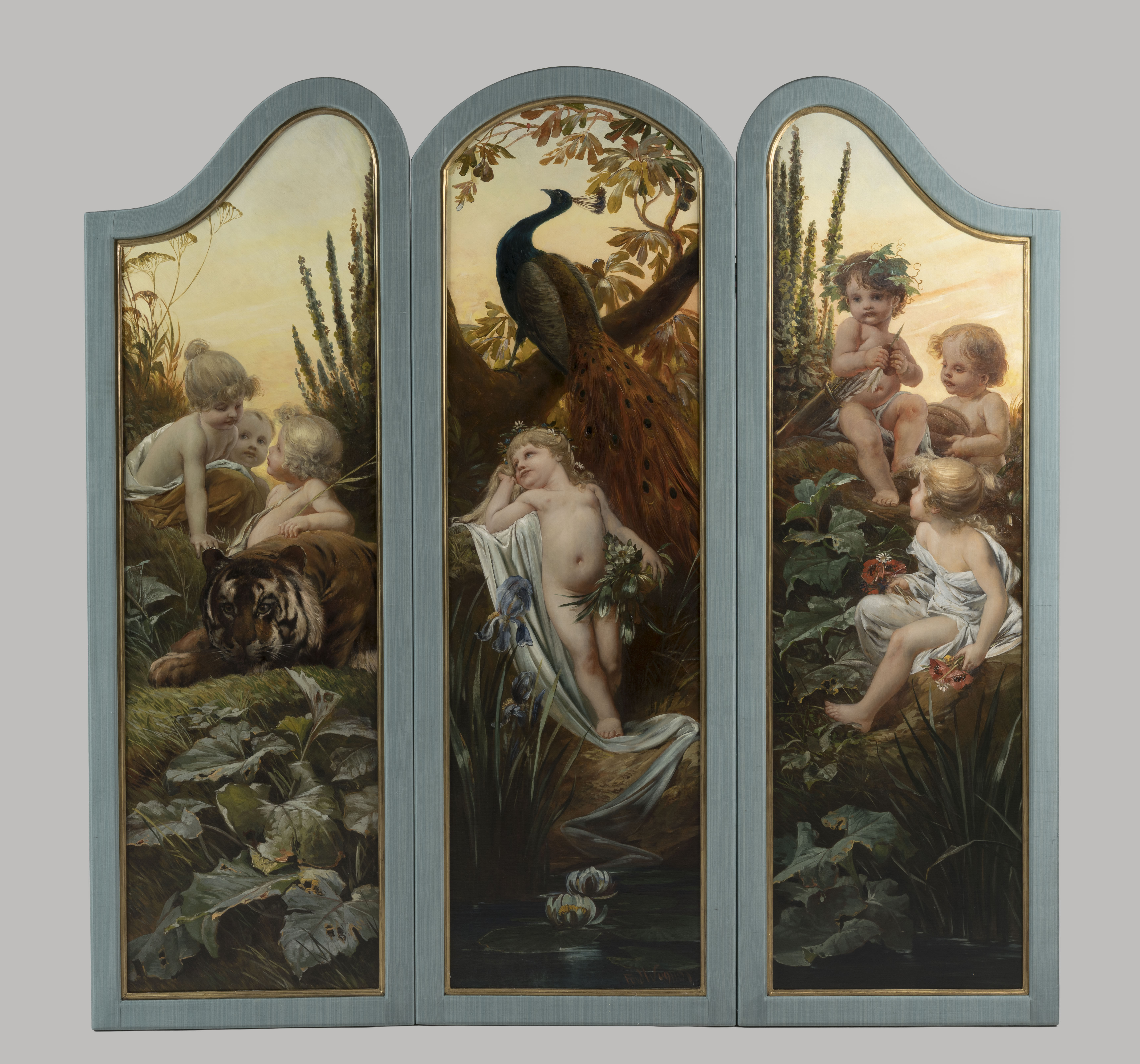 A Three-Fold Arcadian Screen By Ferdinand Wagner the Younger (1847-1927)