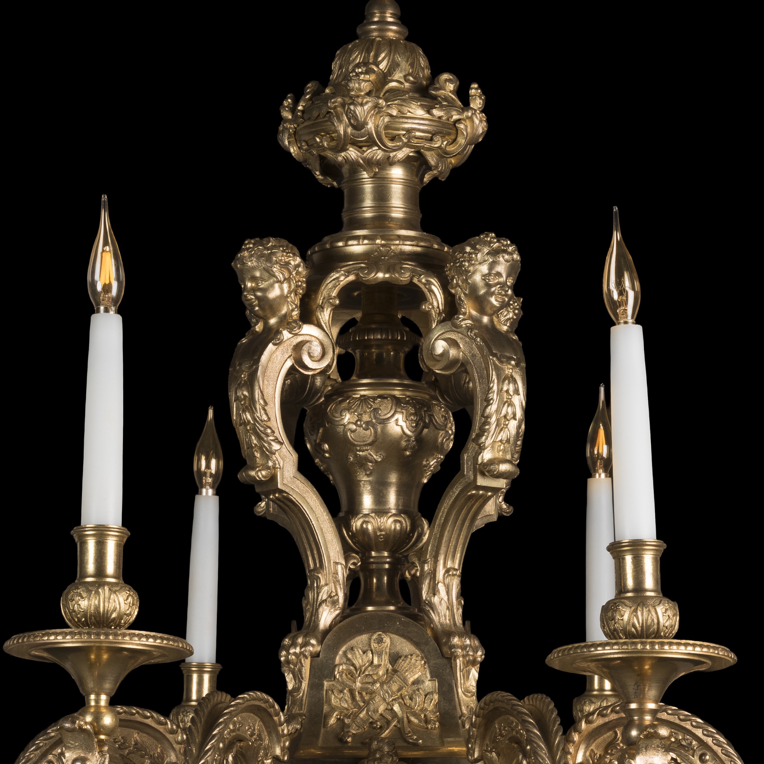 A Pair of French 8-Light Chandeliers In the manner of André-Charles Boulle