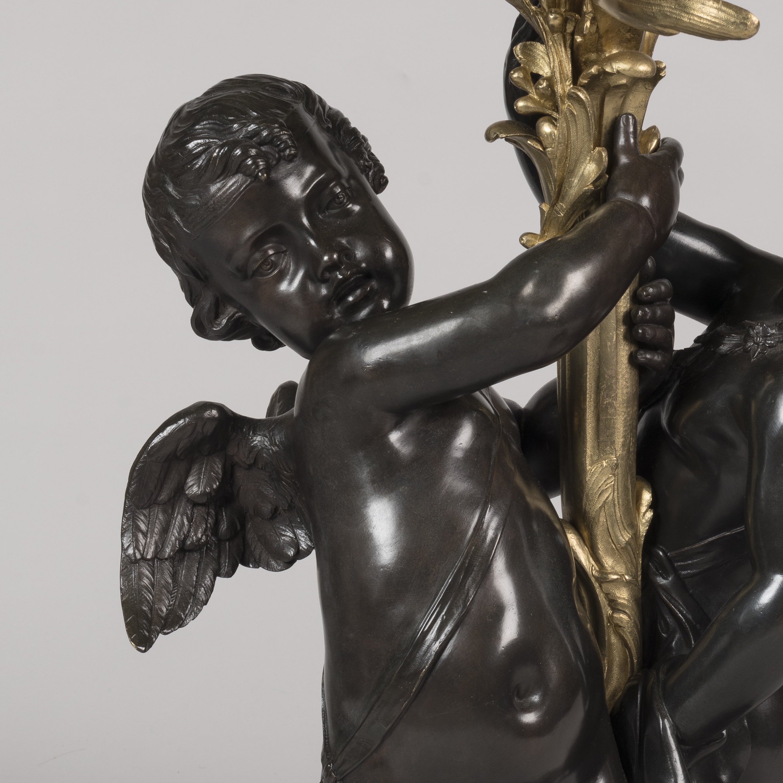 A Pair of Gilt & Patinated Bronze 9-Light Candelabra In the Louis XV Style