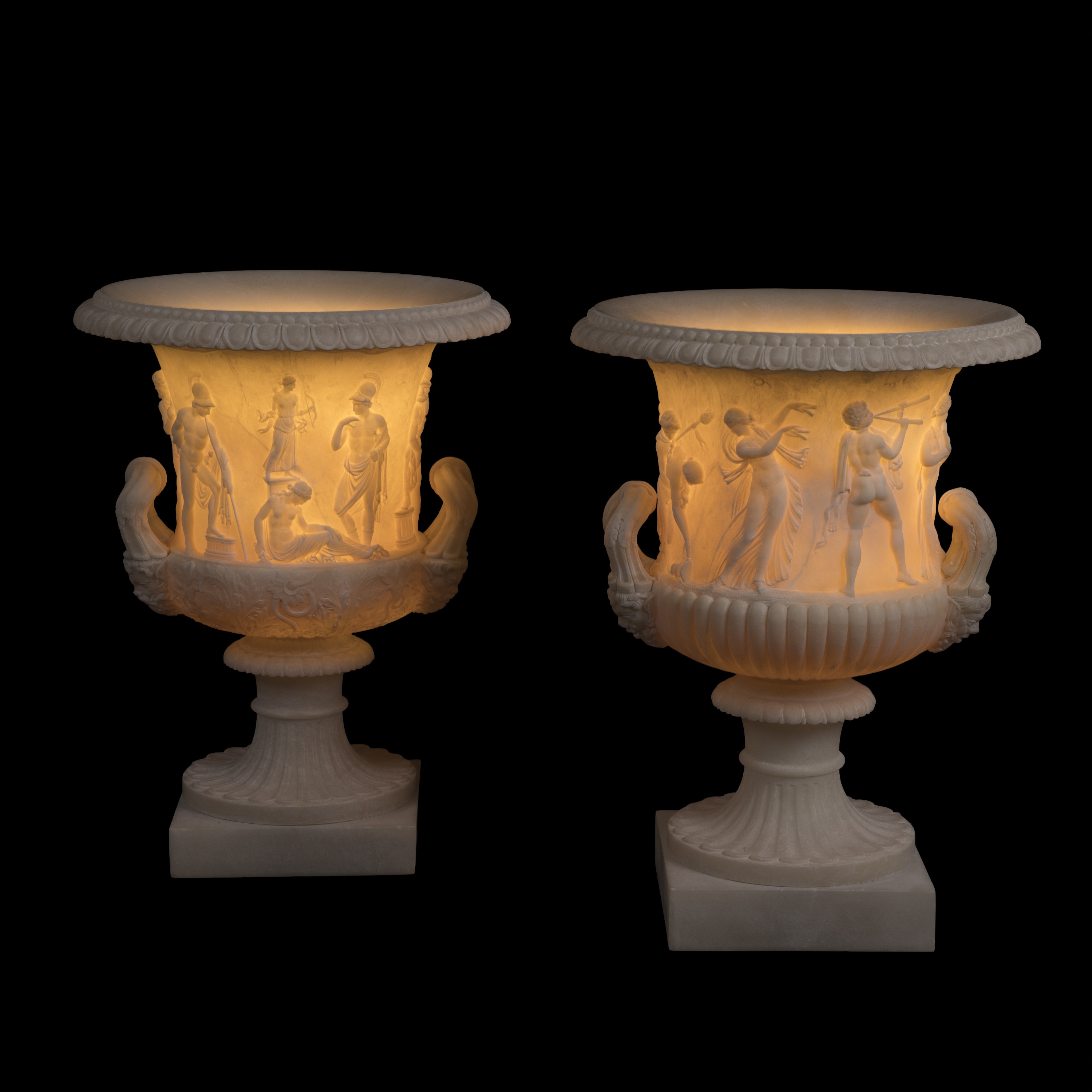 A Pair of Italian Alabaster Medici & Borghese Vases