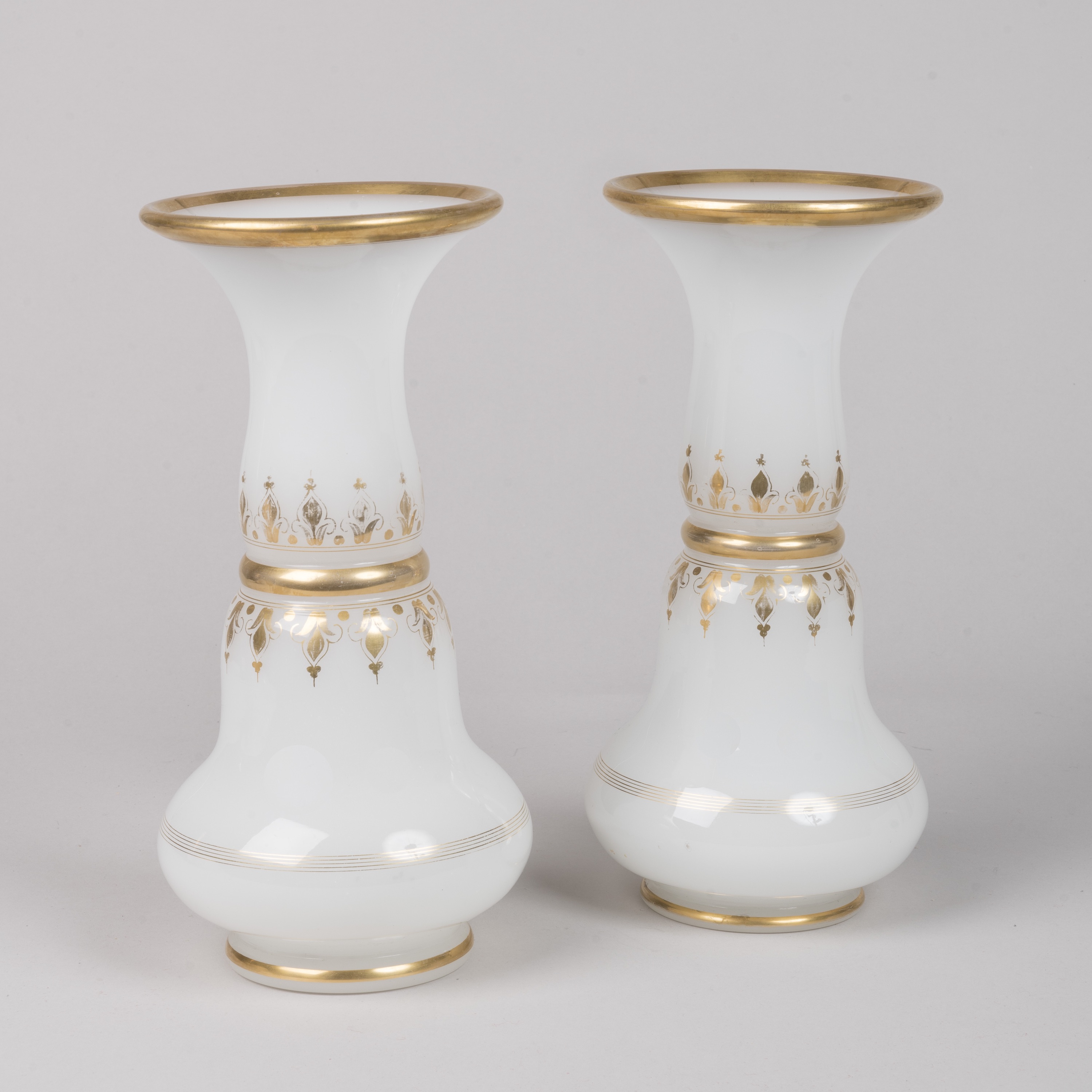 A Pair of Gilt White Opaline Vases