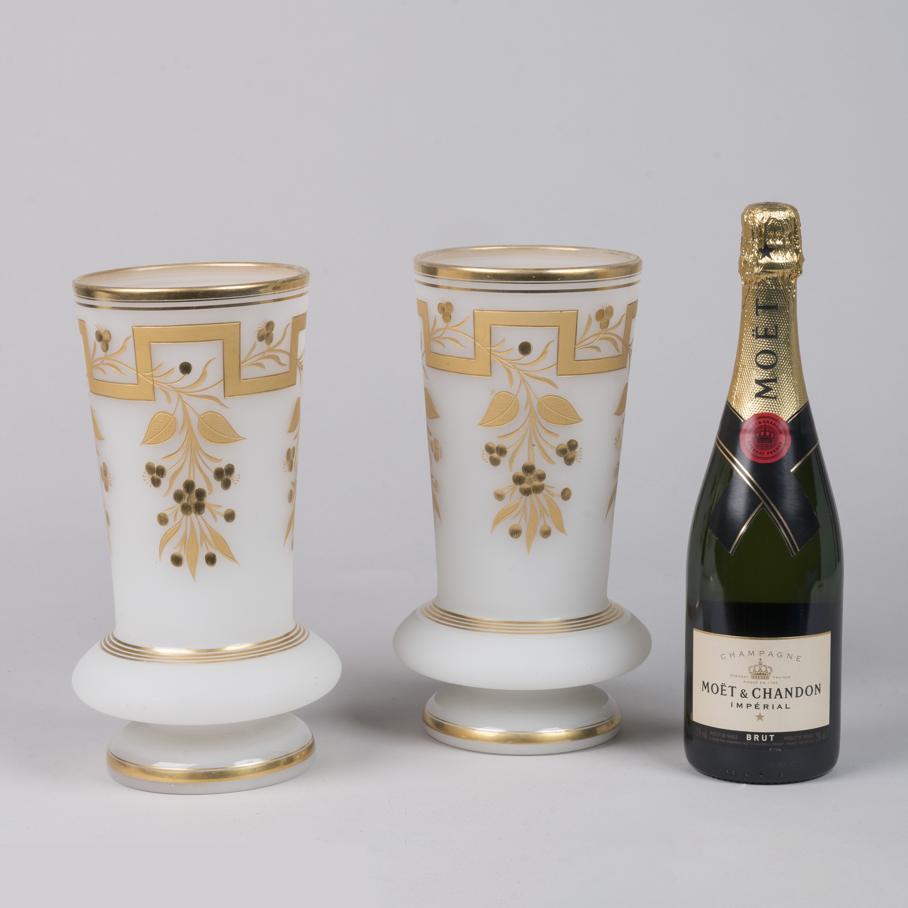 A Pair of Gilt White Opaline Vases