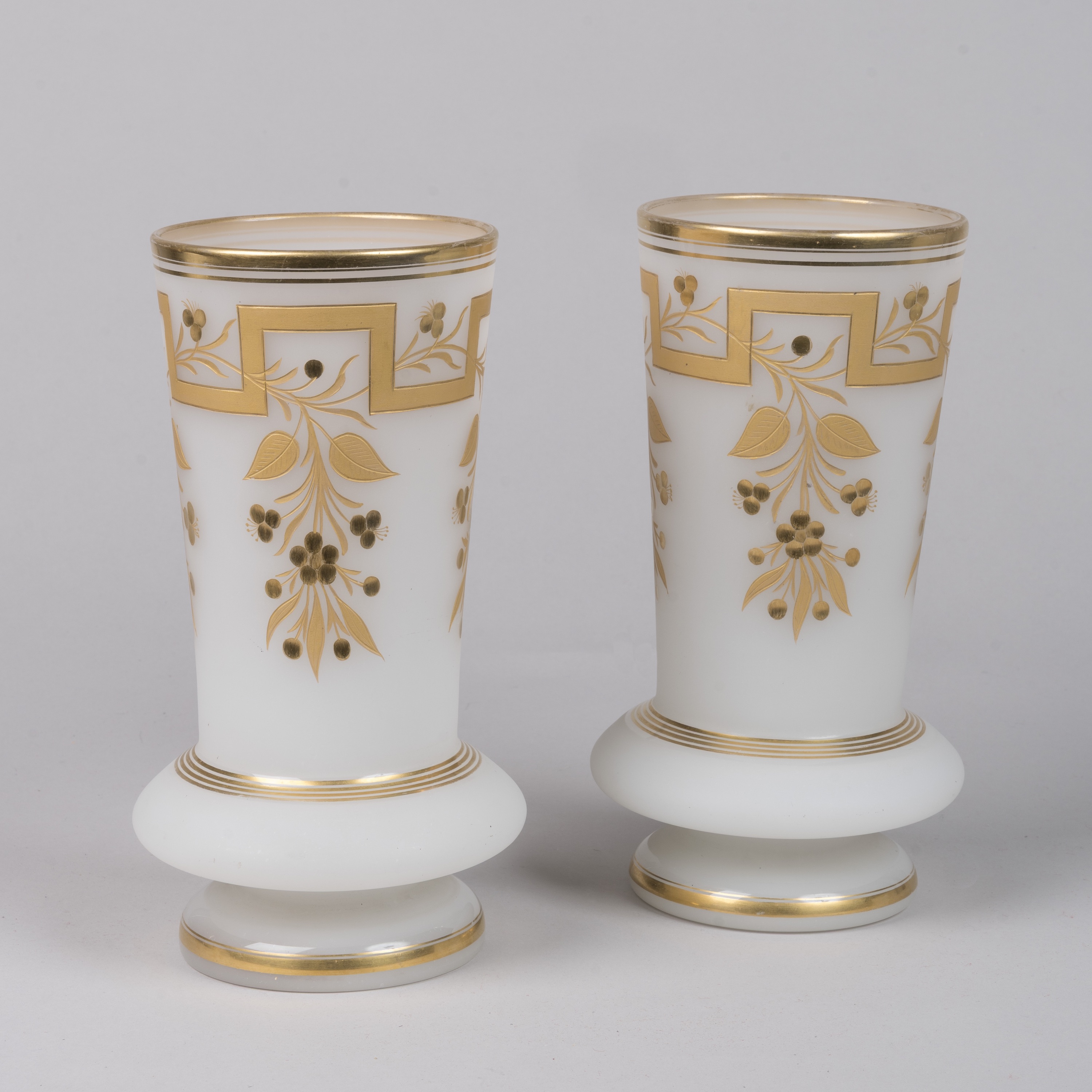 A Pair of Gilt White Opaline Vases