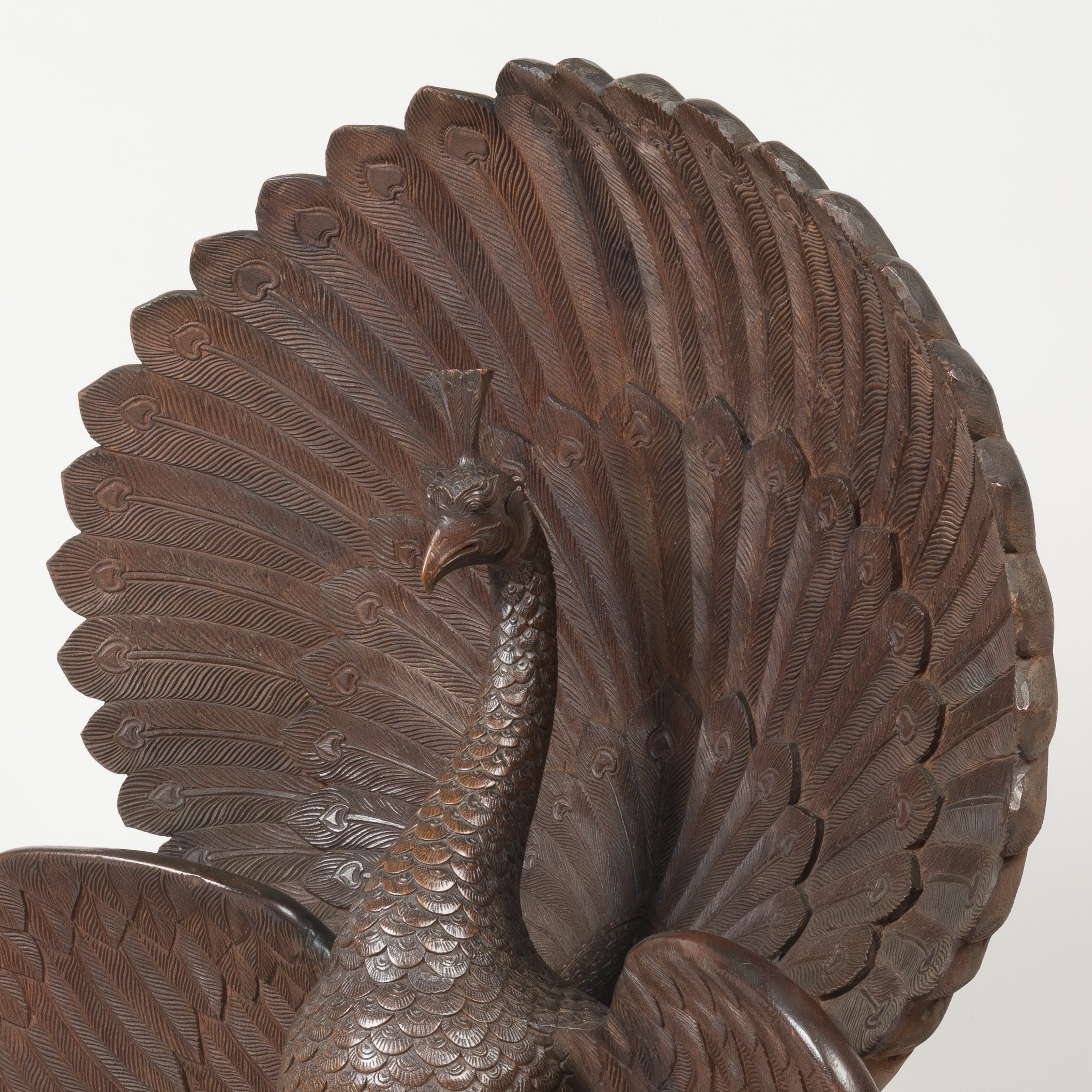 A Magnificent Colonial Sculpture of a Fanning Peacock