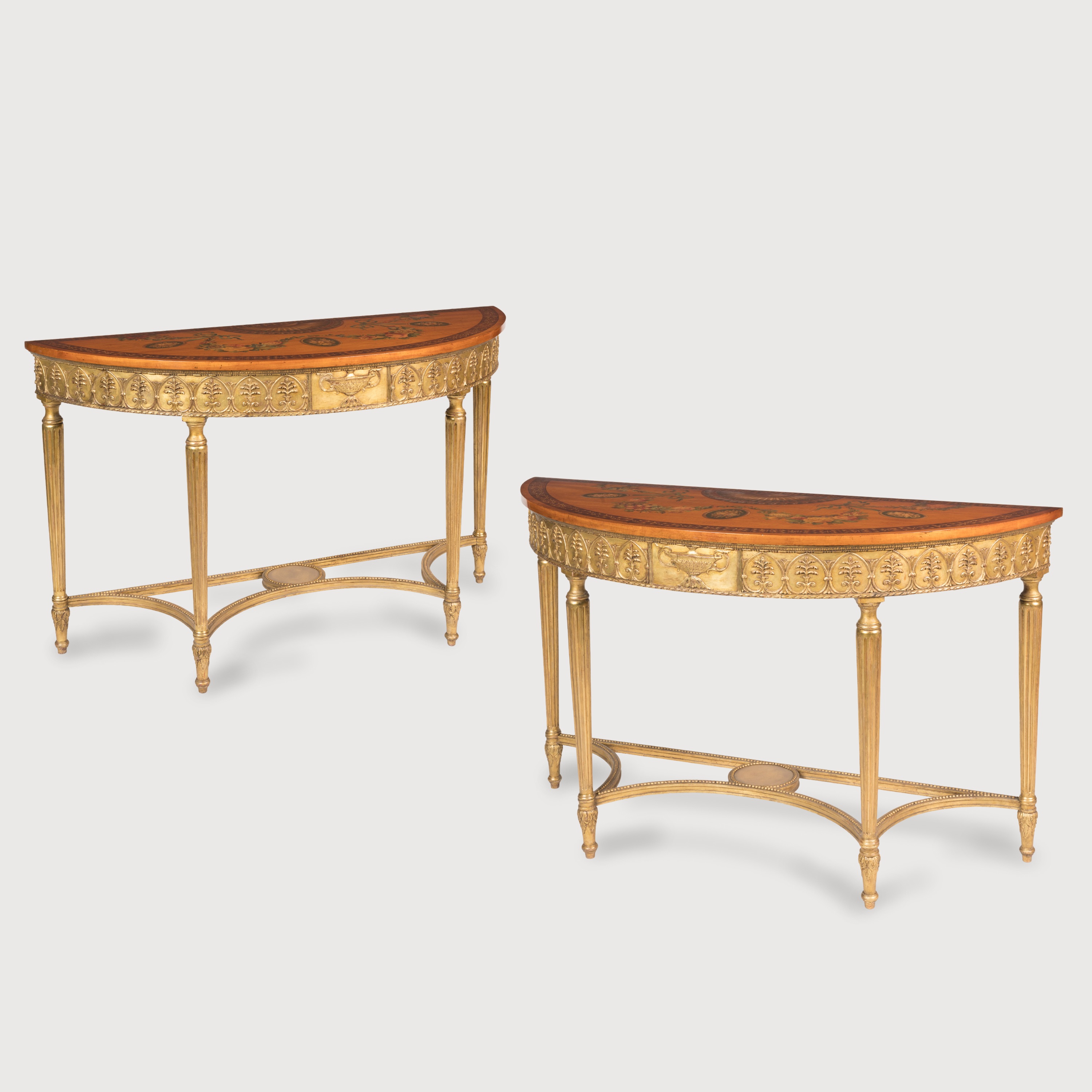 A Pair of Demilune Console Tables In the Neoclassical Style