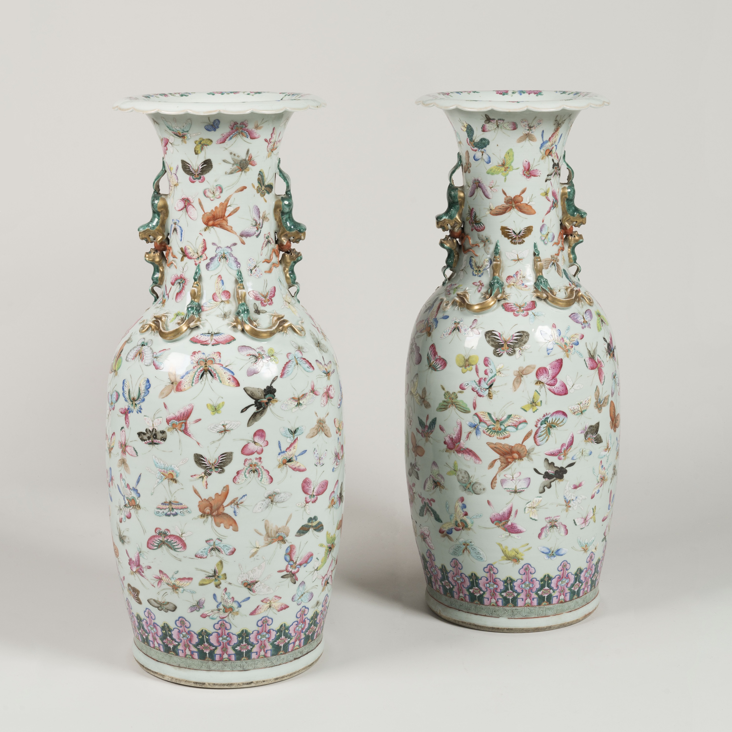 A Large Pair of Chinese Rose Canton Vases