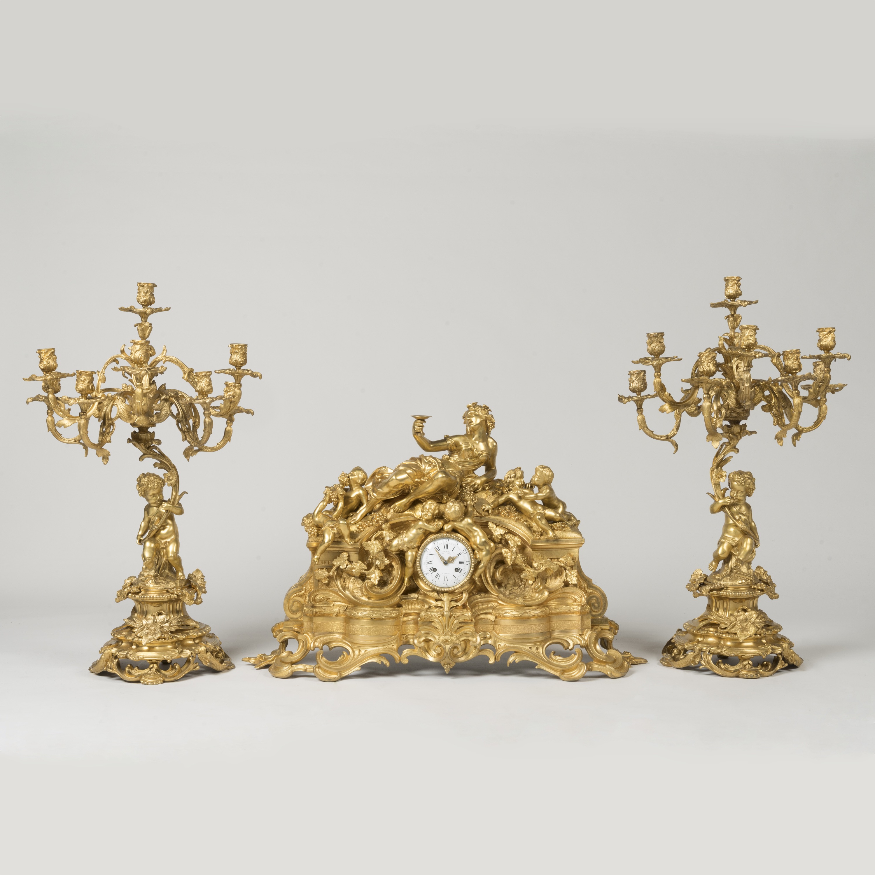 A Magnificent Napoleon III Ormolu Clock Set By Denière of Paris