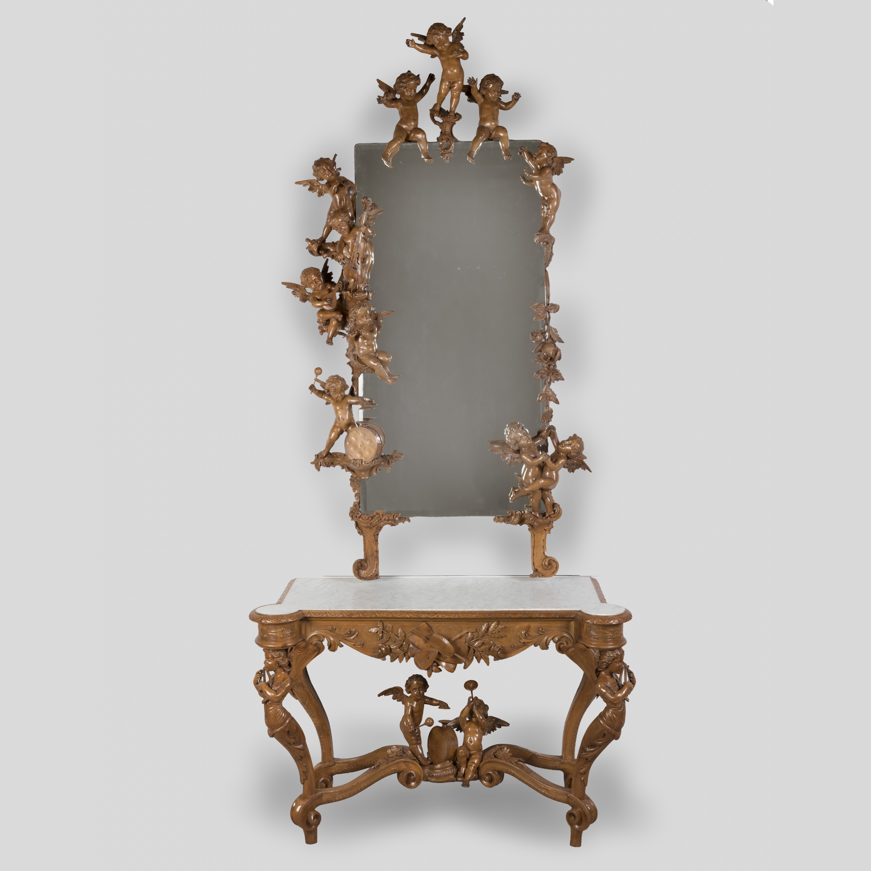 An Exceptional Carved Pine Mirror & Console Table Attributed to Pauly & Co of Venice