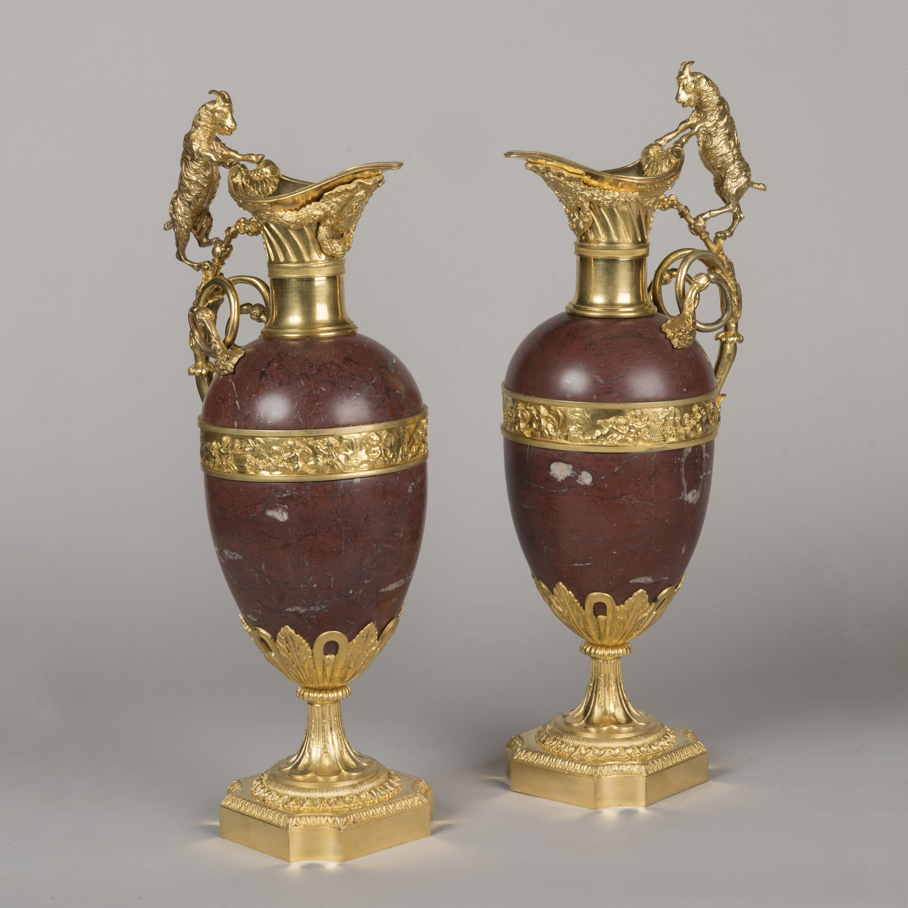 A Very Fine Pair of Griotte Rouge Marble Vases In the Louis XVI Style