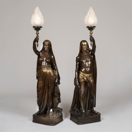 A Pair of Figural Porte-Lumières, Cast by Barbedienne