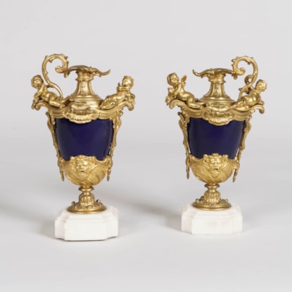 A Pair of Gilt Bronze and Porcelain Vases