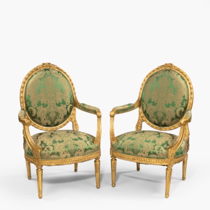 A Good Pair of Fauteuils en Cabriolet in the Louis XVI Manner