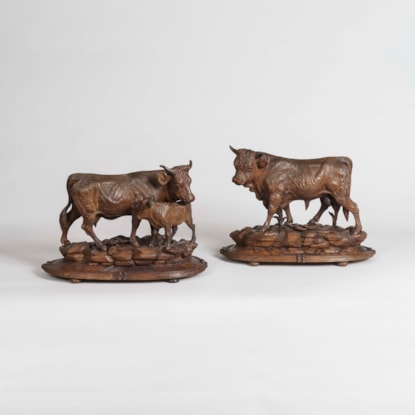 A Pair of Black Forest Cattle inn the manner of Johann Huggler