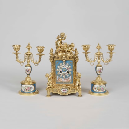 A Clock Garniture in the Louis XVI Manner By Le Roy et Fils
