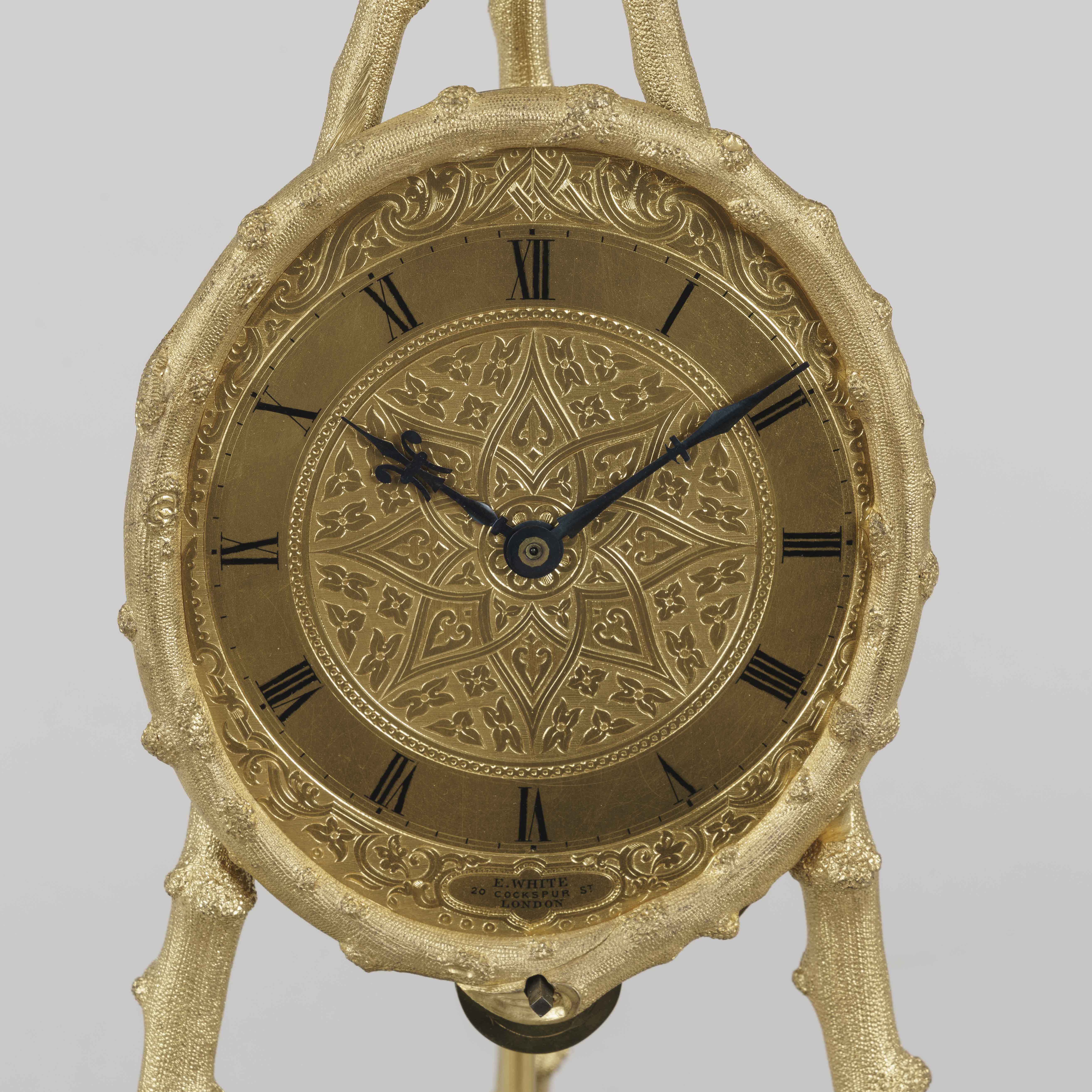 An Extraordinary Rustic Tripod Table Clock by Thomas Cole