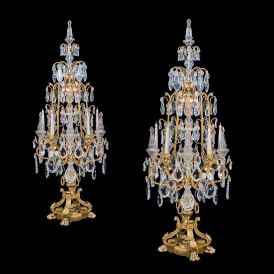 A Magnificent Pair of Louis XV Style Ormolu & Crystal Girandoles Probably by Baccarat