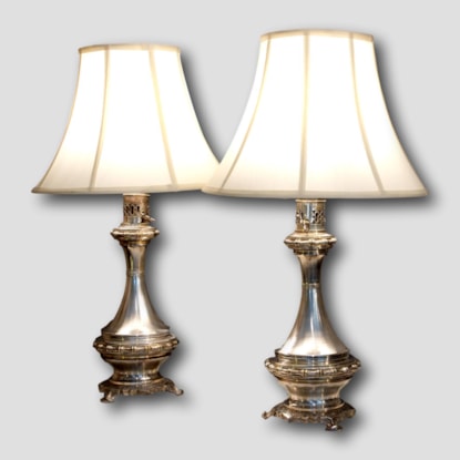 Pair of silver plated bronze Japanese lamps