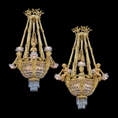An Important Pair of Ormolu Basket Chandeliers In the Louis XVI Style