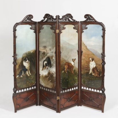A Rare Four-Fold Screen The panels by Maud Earl