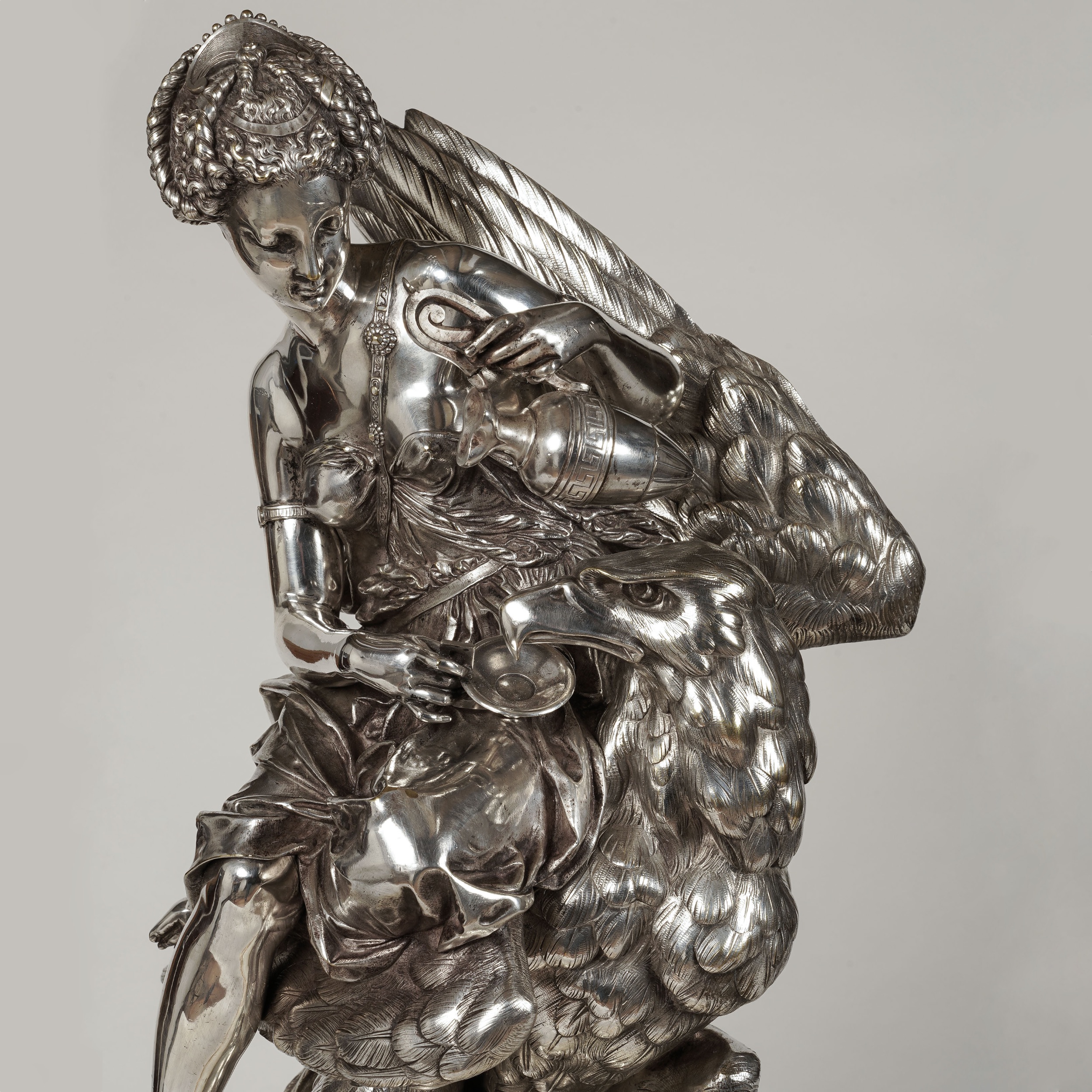 An Impressive Silvered Bronze Clock Set Depicting Hebe & Jupiter's Eagle