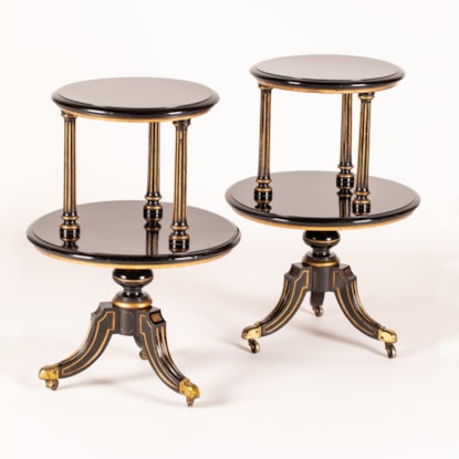 A Pair of Black Lacquered Étagères In the Early Aesthetic Manner