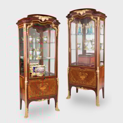 A Pair of Marquetry Display Cabinets By Edmund Kahn