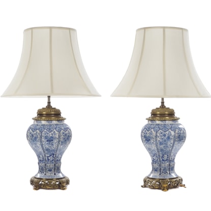 A Pair of Dutch Delft Porcelain Vase Lamps