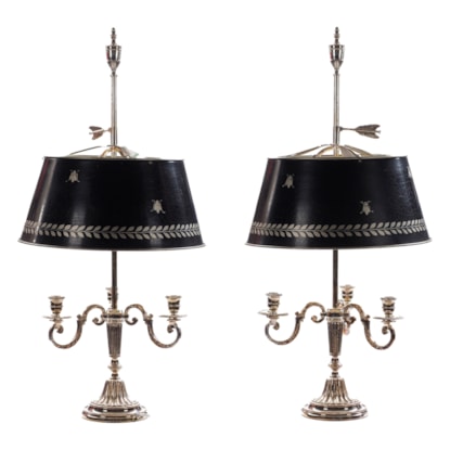 A Pair of French Silver Plated Bouillotte Lamps