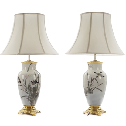A Pair of Japanese Porcelain Baluster Vase Lamps