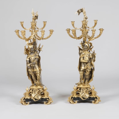 An August Pair of Napoleon III Silvered and Gilt Bronze Candelabra