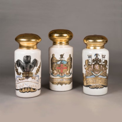 A Set of Three Very Large Hand-Painted Apothecary Jars