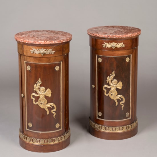 A Pair of Marble Top Cupboards by Maison Krieger