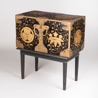 A Fine Black & Gold Lacquer  Japanese Nagamochi Trunk