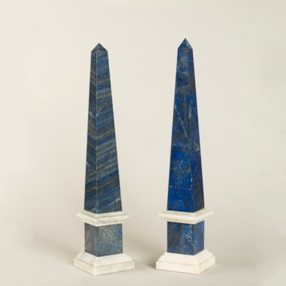 A Near Pair of Lapis Lazuli Obelisks