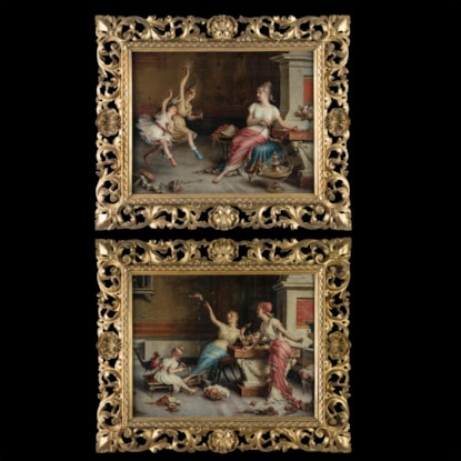 A Pair of Pompeian Interior Scenes by Egisto Sarri