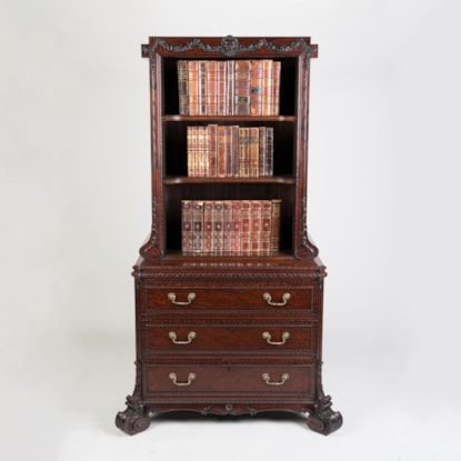 A Carved Mahogany Cabinet Bookcase in the George II Manner