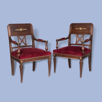 A Pair of French Ormolu Mounted Armchairs