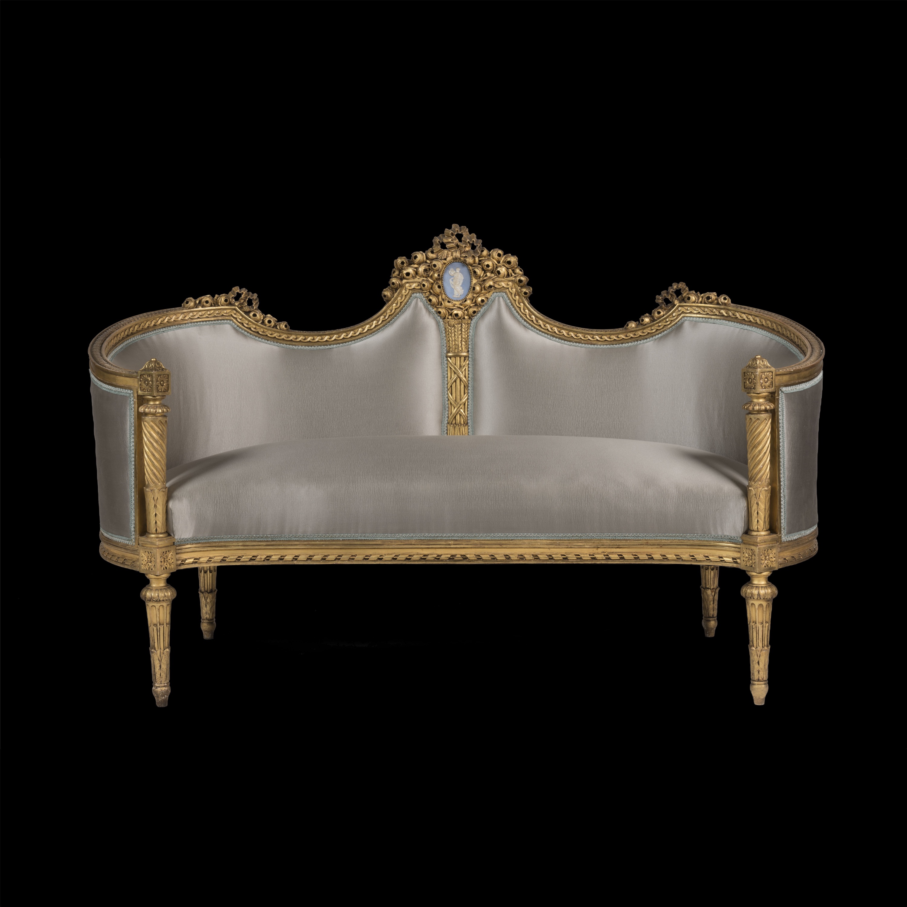 A Good Giltwood Conversation Settee in the Louis XVI Manner